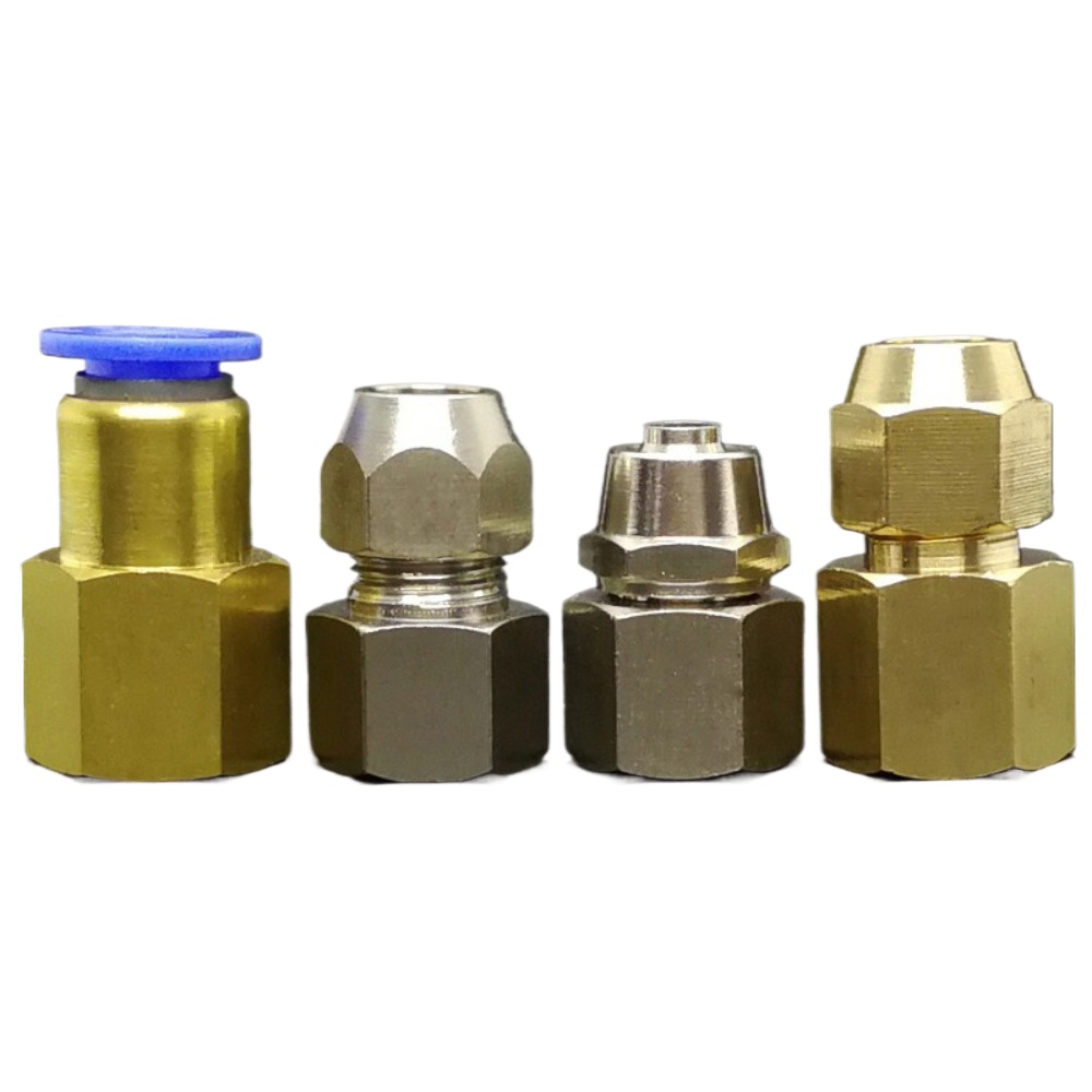 Compression Fitting Brass - M10/12/14/16/18/20メートル雌ねじ式プッシュイン接続クイックツイストフレアチューブ圧縮真鍮製空気圧フィッティング圧力計